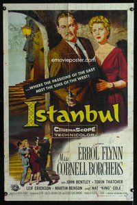 3g404 ISTANBUL one-sheet movie poster '57 Errol Flynn & Cornell Borchers in Turkey!