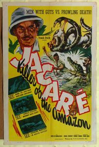 3g405 JACARE one-sheet R48 great art of Frank Buck in African jungle fighting snakes, crocs & more!