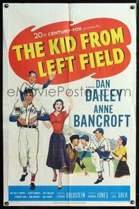 3g427 KID FROM LEFT FIELD one-sheet '53 Dan Dailey, Anne Bancroft, baseball kid argues with umpire!