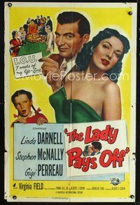 3g444 LADY PAYS OFF one-sheet movie poster '51 sexy gambling Linda Darnell pays w/I.O.U!