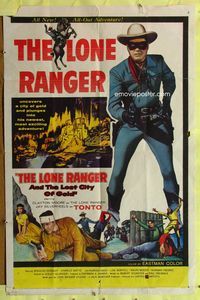 3g468 LONE RANGER & THE LOST CITY OF GOLD one-sheet movie poster '58 masked Clayton Moore & Tonto!