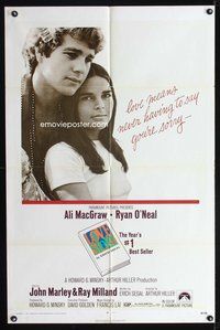 3g474 LOVE STORY one-sheet movie poster '70 great romantic close up of Ali MacGraw & Ryan O'Neal!