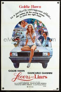 3g475 LOVERS & LIARS 1sheet '79 Giancarlo Gianni, Gil Cohen art of sexy Goldie Hawn on hood of car!
