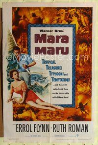 3g489 MARA MARU one-sheet poster '52 Errol Flynn & sexy Ruth Roman in the tropical Philippines!