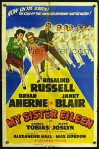 3g560 MY SISTER EILEEN style B one-sheet '42 Rosalind Russell in stage hit that convulsed Broadway!