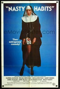 3g565 NASTY HABITS one-sheet poster '77 Glenda Jackson as sexy nun w/tape recorder on leg, by Brut!