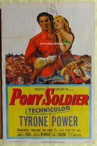 3g646 PONY SOLDIER one-sheet '52 art of Royal Canadian Mountie Tyrone Power w/sexy Penny Edwards!