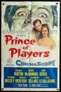 3g655 PRINCE OF PLAYERS 1sheet '55 Richard Burton as Edwin Booth, Maggie McNamara, cool crazed art!