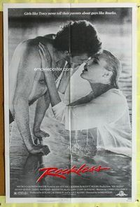 3g678 RECKLESS one-sheet poster '84 great image of Aidan Quinn kissing super sexy wet Daryl Hannah!