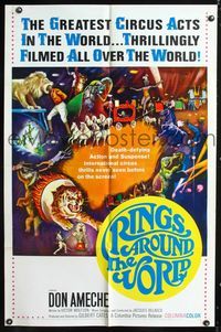 3g696 RINGS AROUND THE WORLD 1sh '66 Don Ameche, cool art of the greatest circus acts in the world!