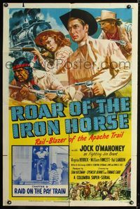 3g699 ROAR OF THE IRON HORSE Ch9 1sh '51cool art of Jock Mahoney, Virginia Herrick, William Fawcett!