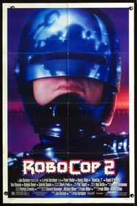 3g700 ROBOCOP 2 DS one-sheet '90 super close up of cyborg policeman Peter Weller, sci-fi sequel!