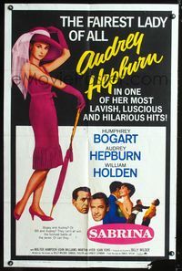 3g715 SABRINA one-sheet poster R65 great art of sexy Audrey Hepburn, Humphrey Bogart, William Holden