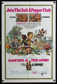 3g718 SALT & PEPPER one-sheet poster '68 Sammy Davis, Peter Lawford, cool Jack Davis rat pack art!
