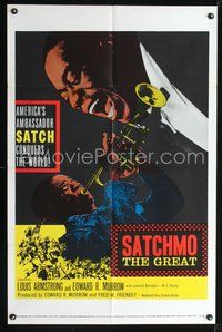 3g721 SATCHMO THE GREAT 1sheet '57 wonderful image of Louis Armstrong playing his trumpet & singing!
