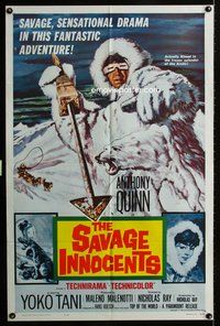 3g723 SAVAGE INNOCENTS one-sheet '61 Nicholas Ray, great art of Eskimo Anthony Quinn & polar bear!