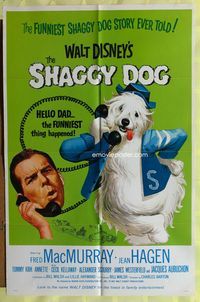 3g742 SHAGGY DOG one-sheet movie poster R67 Disney, Fred MacMurray, sheep dog fantasy!