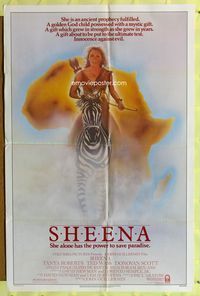 3g747 SHEENA one-sheet '84 artwork of sexy Tanya Roberts with bow & arrows riding zebra in Africa!