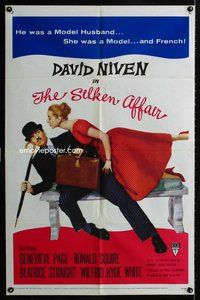 3g752 SILKEN AFFAIR 1sh '56 David Niven is a model husband, sexy Genevieve Page is a French model!