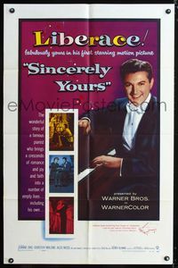 3g755 SINCERELY YOURS one-sheet movie poster '55 great image of Liberace tickling the ivories!