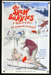 3g769 SNOW BUNNIES one-sheet '70 written by Ed Wood, great art of super sexy nearly nude skiers!