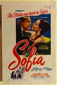 3g773 SOFIA one-sheet '48 Gene Raymond loves Sigrid Gurie in Bulgaria, where the gallows are high!
