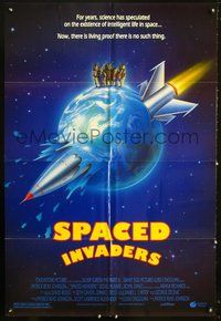3g785 SPACED INVADERS DS one-sheet movie poster '90 Barr, little green men, great sci-fi comedy art!
