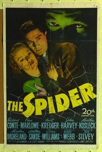 3g789 SPIDER one-sheet movie poster '45 cool close up of Richard Conte & Faye Marlowe in web!