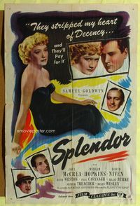 3g791 SPLENDOR one-sheet movie poster R44 completely different super sexy image of Miriam Hopkins!