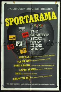 3g792 SPORTARAMA one-sheet poster '63 racing, bowling, sky diving, greatest sport show in the world!