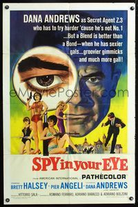 3g793 SPY IN YOUR EYE one-sheet '66 Dana Andrews has sexier gals and groovier gimmicks, cool art!