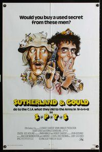 3g794 SPYS one-sheet movie poster '74 cool cartoon art of Elliott Gould & Donald Sutherland!