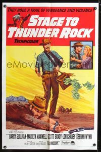 3g795 STAGE TO THUNDER ROCK one-sheet '64 Barry Sullivan, Marilyn Maxwell, vengeance & violence!