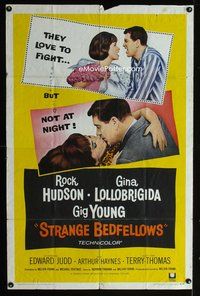 3g804 STRANGE BEDFELLOWS one-sheet movie poster '65 Gina Lollobrigida & Rock Hudson love to fight!