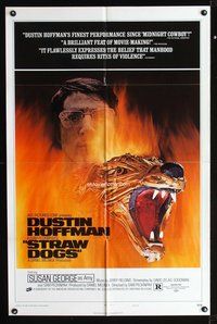 3g808 STRAW DOGS style D one-sheet movie poster '72 Dustin Hoffman, cool image of straw dog on fire!