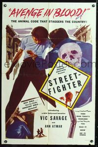 3g810 STREET FIGHTER one-sheet poster '59 wild art of boy being stabbed, innocent girls molested!
