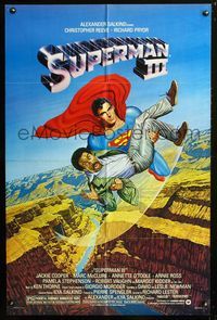 3g820 SUPERMAN III one-sheet '83 artwork of Christopher Reeve holding Richard Pryor by L. Salk!