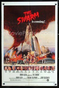 3g822 SWARM style B one-sheet poster '78 Irwin Allen, cool art of killer bee attack by C.W. Taylor!