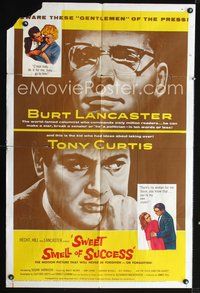 3g828 SWEET SMELL OF SUCCESS 1sh '57 Burt Lancaster as J.J. Hunsecker, Tony Curtis as Sidney Falco!