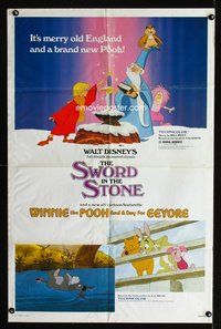 3g830 SWORD IN THE STONE/WINNIE POOH & A DAY FOR EEYORE 1sheet '83 Walt Disney cartoon double-bill!