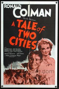 3g836 TALE OF TWO CITIES one-sheet movie poster R62 Ronald Colman, Elizabeth Allan, Charles Dickens!