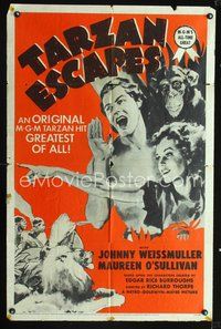 3g840 TARZAN ESCAPES one-sheet movie poster R54 Johnny Weissmuller, Maureen O'Sullivan, Cheeta!