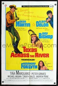 3g853 TEXAS ACROSS THE RIVER one-sheet '66 cowboy Dean Martin, Alain Delon & Indian Joey Bishop!