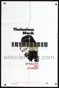 3g861 THELONIOUS MONK: STRAIGHT, NO CHASER one-sheet movie poster '89 Thelonious Monk, jazz!