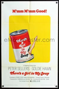 3g862 THERE'S A GIRL IN MY SOUP 1sheet '71 Peter Sellers, Goldie Hawn, great Campbells soup can art!