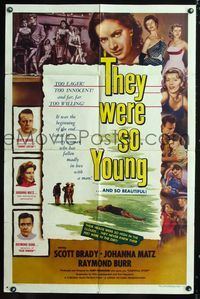 3g866 THEY WERE SO YOUNG one-sheet '55 Scott Brady, Raymond Burr, bad teenagers far too willing!