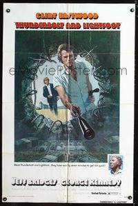 3g881 THUNDERBOLT & LIGHTFOOT one-sheet '74 cool different artwork of Clint Eastwood & Jeff Bridges!