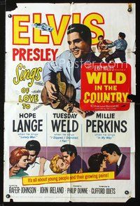 3g972 WILD IN THE COUNTRY 1sh '61 Elvis Presley sings of love to Tuesday Weld, rock & roll musical!