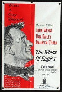 3g975 WINGS OF EAGLES one-sheet poster '57 great profile art of pilot John Wayne, Maureen O'Hara!