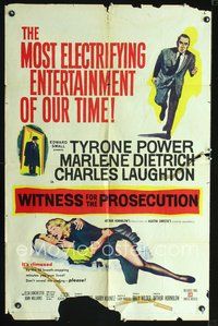 3g977 WITNESS FOR THE PROSECUTION 1sheet '58 Billy Wilder, Tyrone Power, Marlene Dietrich, Laughton